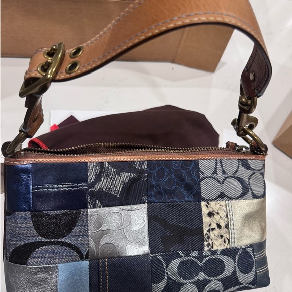 Coach Patchwork Shoulder Bag in Blue and Silver - Picture 2 of 10